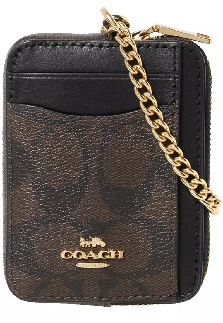 Buy Coach Coach Zip Card Case In Signature Canvas in Brown/ Black C0058