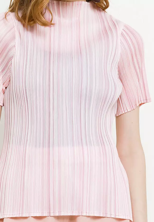 Multishades S/S Muck Neck Pleated Blouse