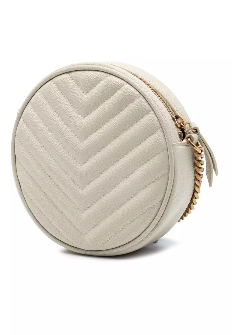 Pre-Loved Saint Laurent Grain De Poudre Chevron Round Vinyle Camera Bag