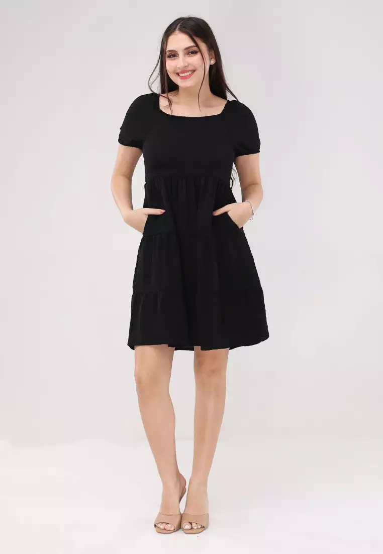 Linen Wrinkles Woven Short Sleeves Dress