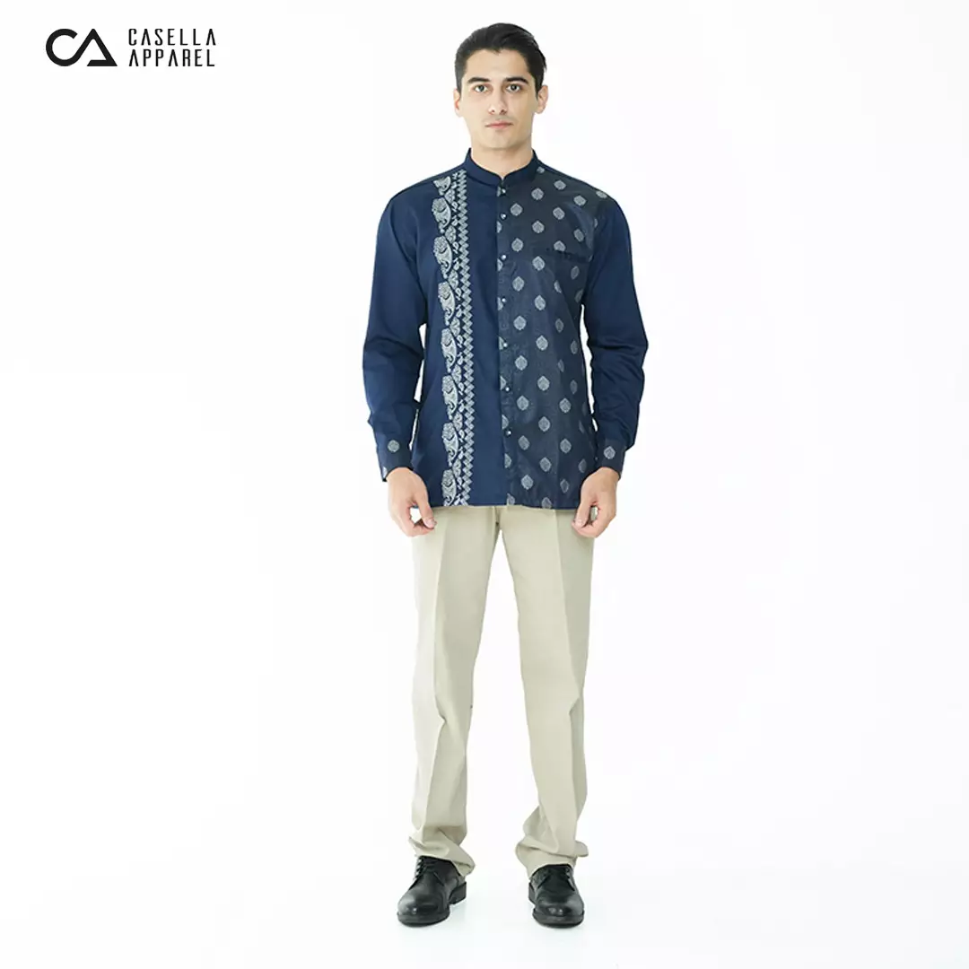 Casella Baju Koko Pria Lengan Panjang Premium | Baju Koko Batik Riyadh 9984 Navy