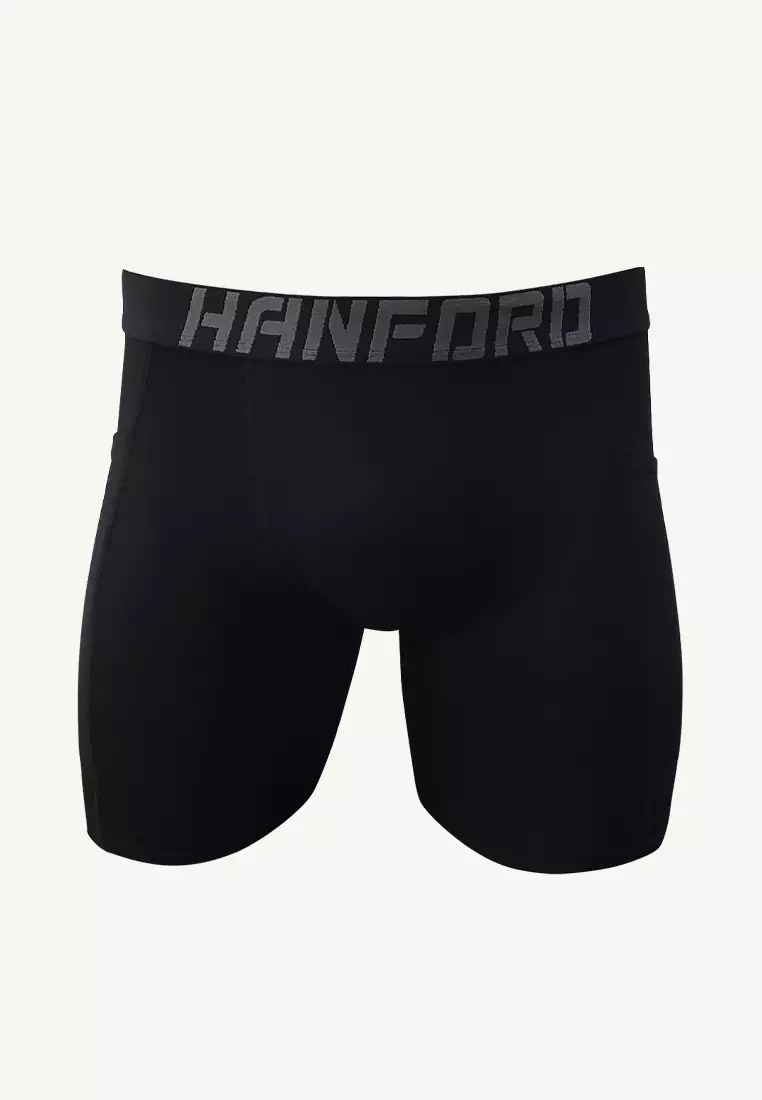 Athletic Men Pro Cool Quick Dry Compression Shorts with 2 Side Pockets Wayne -Black (Single)