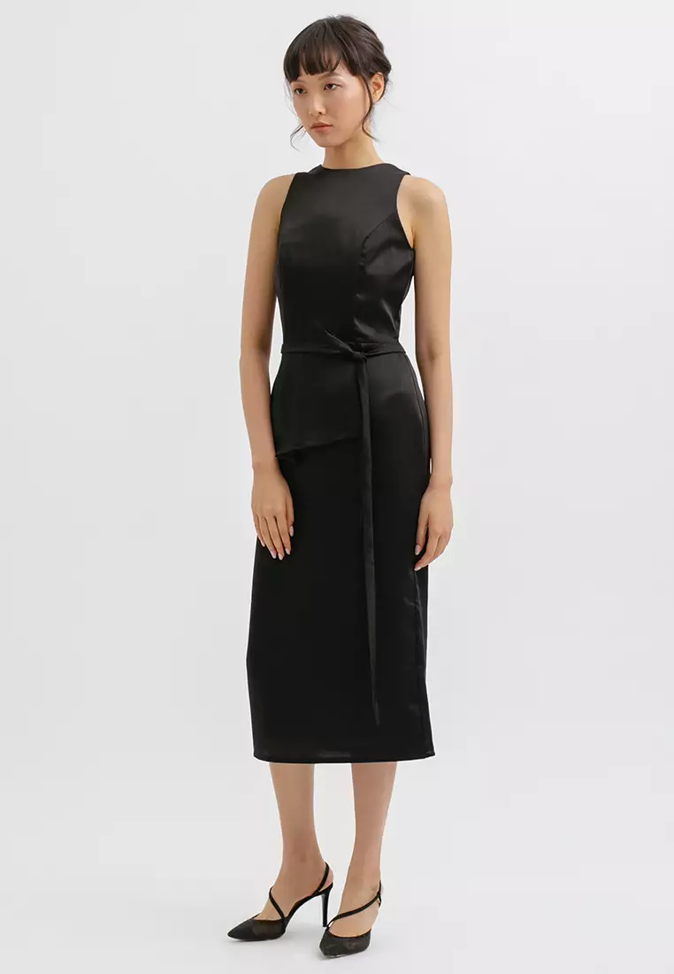 Halter Neck Tied Midi Dress in Black