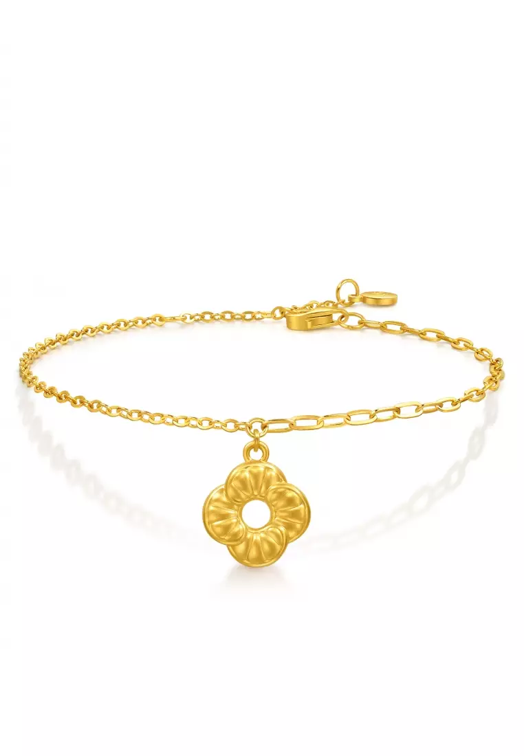 999 24K Solid Gold Auspicious Windmill Dual Sided Wear Dainty Bracelet for Women 95573B