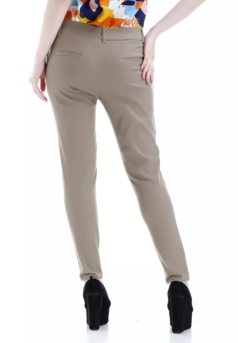 Tinsley Celana Chino Bawahan Wanita Kasual Motif Solid Long Pants Woman - Mocca