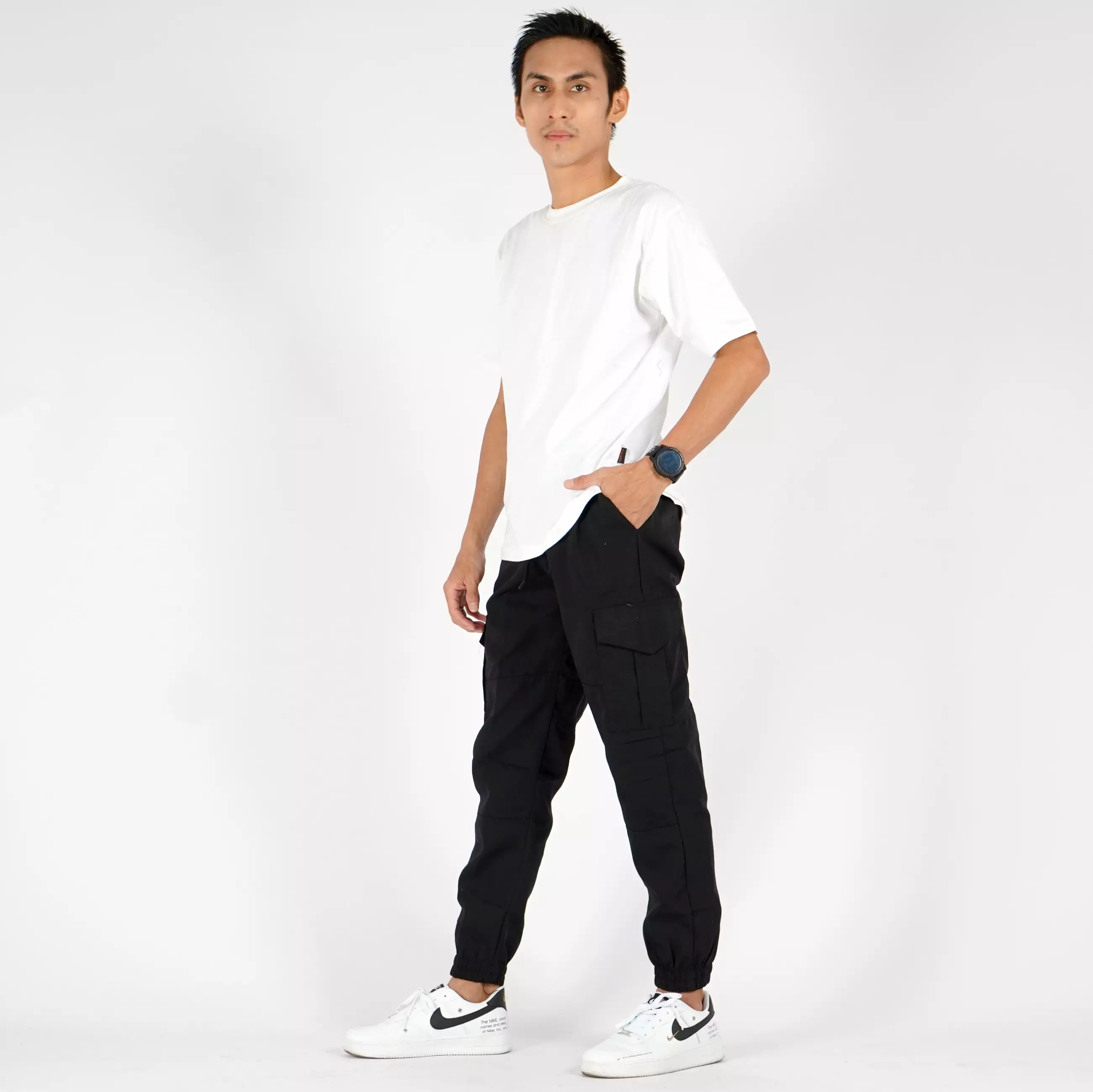  DAVE Celana Cargo Hitam Cargo Jogger Pants Celana Kargo Joger Pria - HITAM