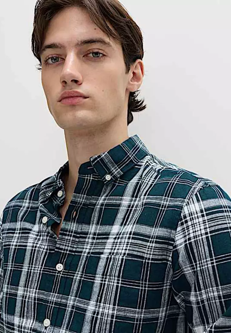 Linen Cotton Blend Check Shirt