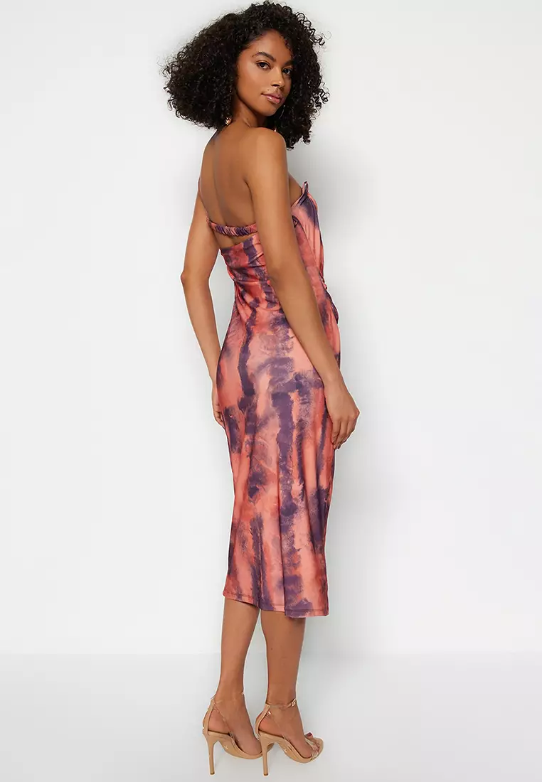 Buy Trendyol Printed, Fitted Midi One-Shoulder, Flexible Knit