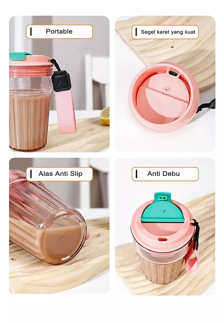 Wakakids Gelas Portable Transparan Mug Travel Coffee Cup BPA Free 480ml Kode 267 Hijau