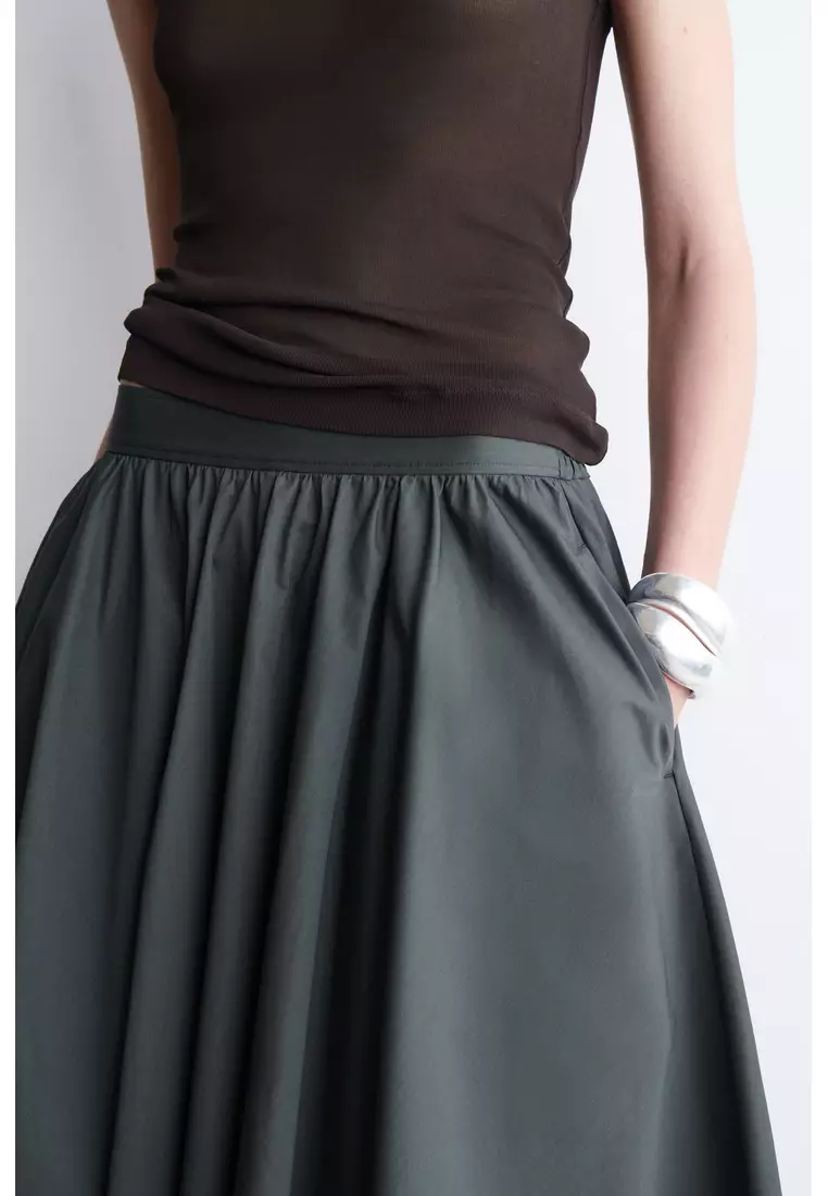 GATHERED A-LINE MIDI SKIRT