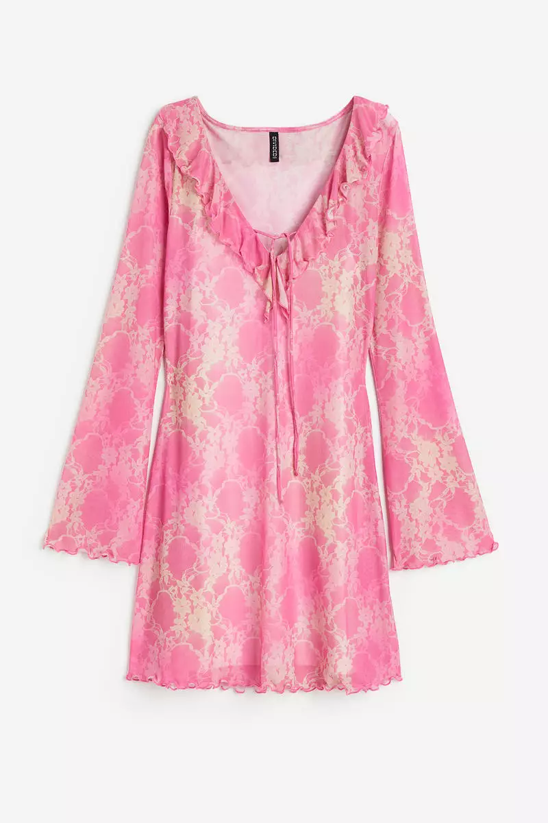 Flounce-trimmed mesh dress