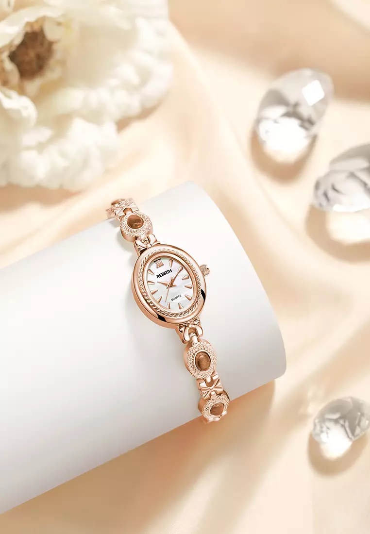 Jam Tangan Wanita Original Korea Style Kuasar Anti Air Tali Stainless Steel Jam Tangan Cewek B016 Rose white