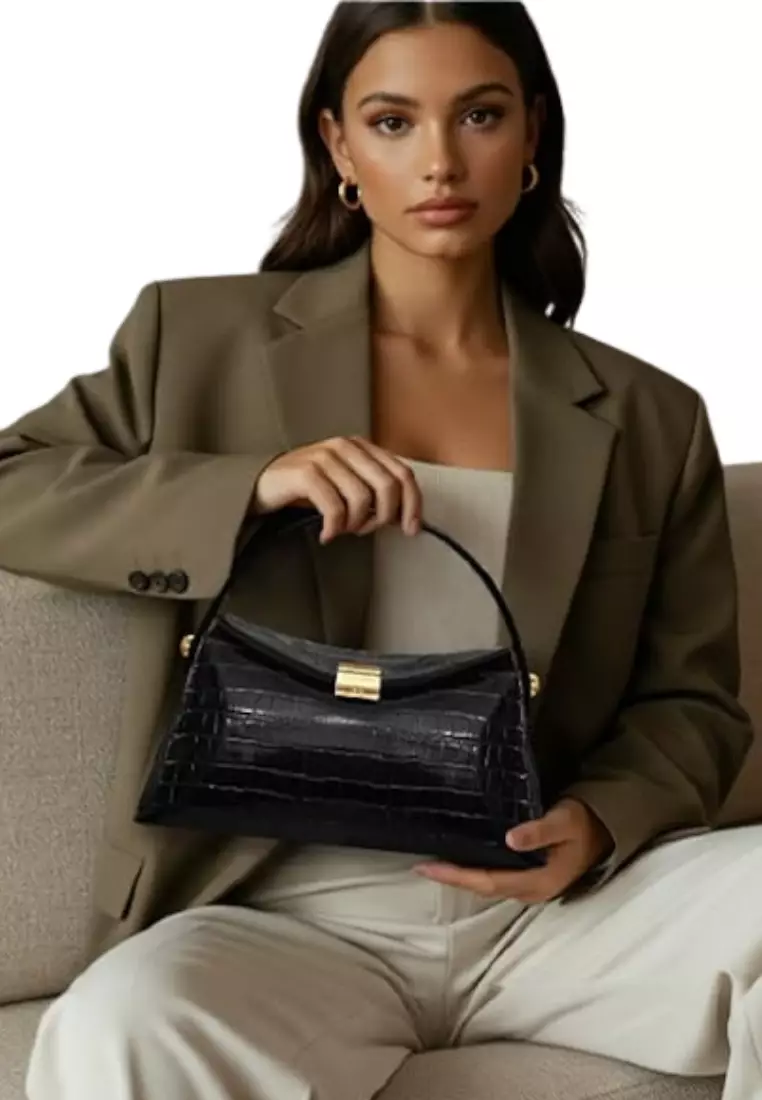 Talia Top Handle Bag - Black Croc