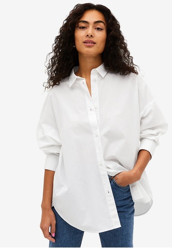 Monki white Oversized Cotton Shirt 97AB5AAA6EA0FEGS_1
