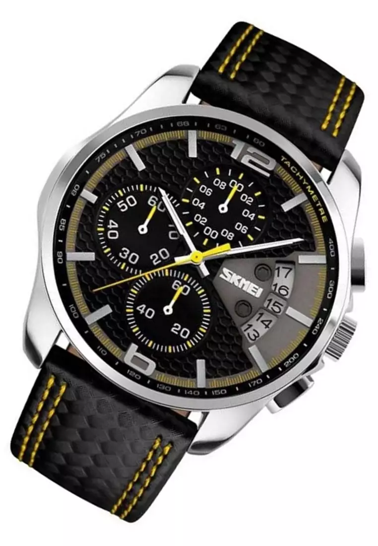 Jam Tangan Kasual Analog Pria Waterproof Strap Tali Material Leather QQ11 ORIGINAL