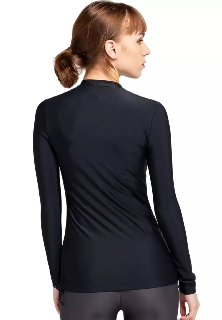 Baju Renang Wanita Lengan Panjang  Rash Vest Ladies Long Sleeve Top Black  Opelon