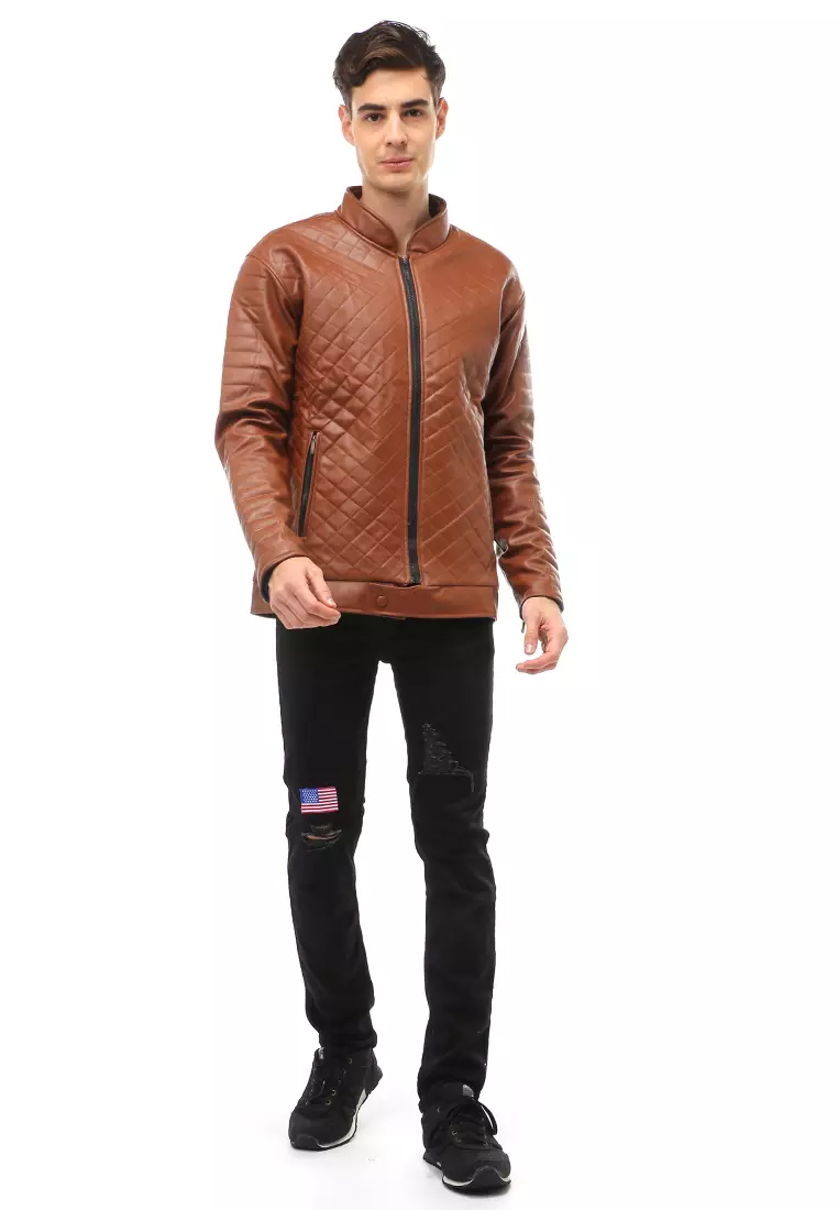 Halbert Outerwear Jaket Kulit Pria Waterproof & Windproof Material Leather ORIGINAL - Brown