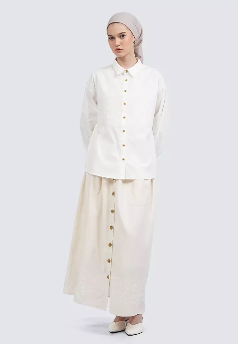 Embroidered Maxi Skirt OFF WHITE