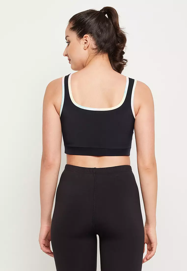 Clovia Medium Impact Padded Sports Bra with Removable Cups in Black