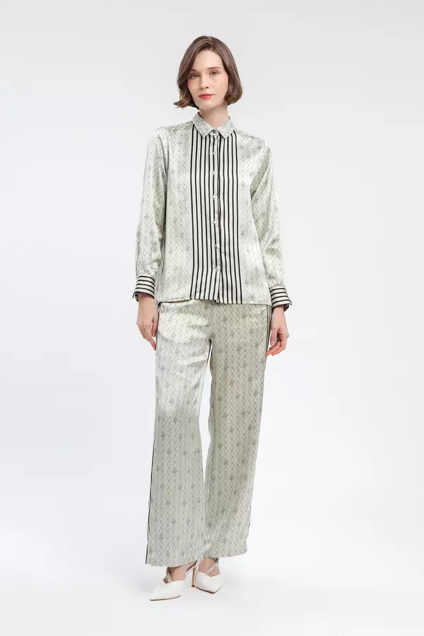 MINIMAL - Adeira - Kulot Satin Motif Geometris - Grey Colour Beige