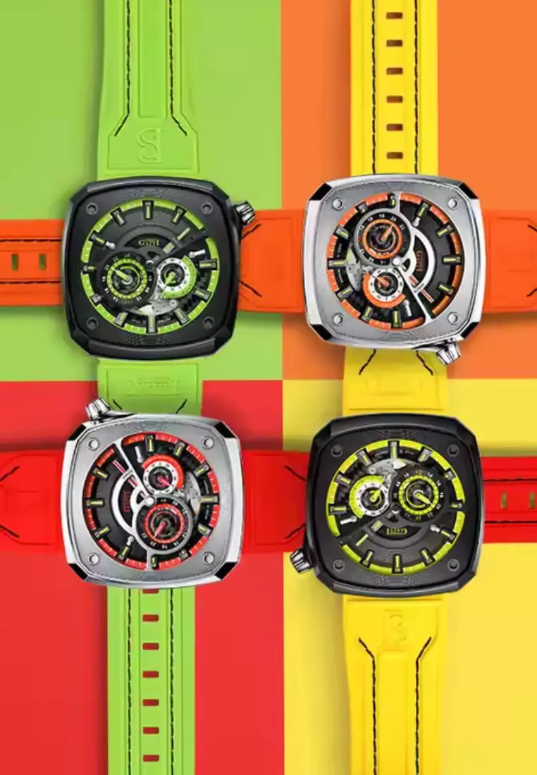 Automatic Unisex IP Black Stainless Steel Watch, Rubber Strap