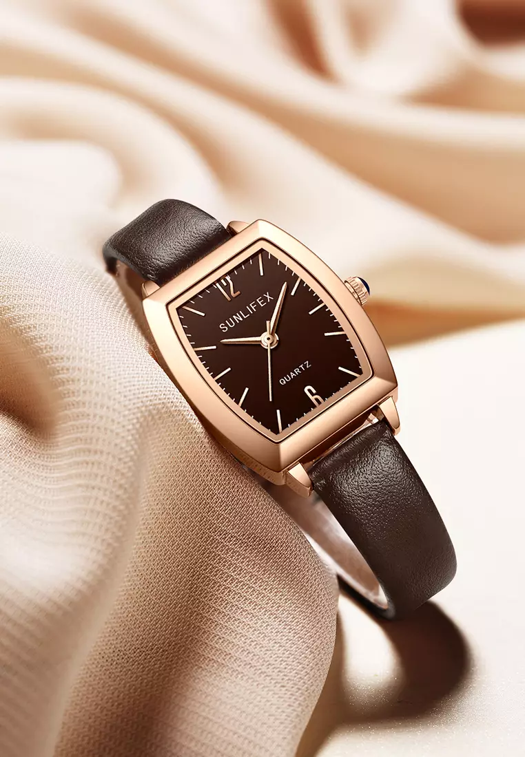 Jam Tangan Wanita 6007 Original Tali Kulit Jam Anggun Santai Korea Jam Tangan Cewek coffee