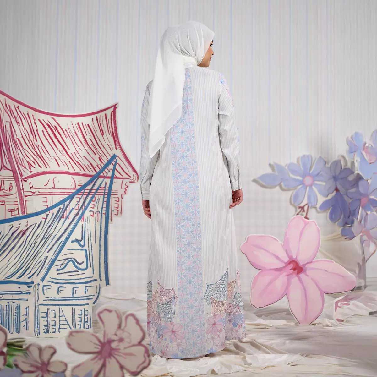 [Raya Collection] ZM Zaskia Mecca - Benita Gamis Wanita Blue - Jejak Teduh Huta - Koleksi Ramadhan Series