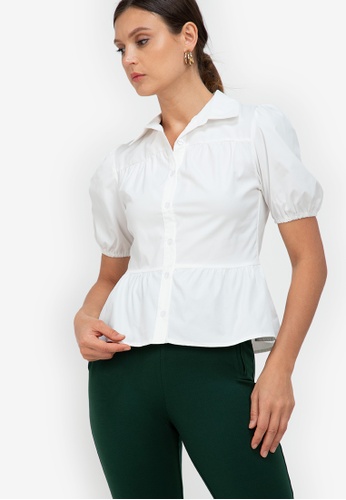 ZALORA WORK 白色 Puff Sleeve Peplum Shirt 12874AA55DD7D5GS_1