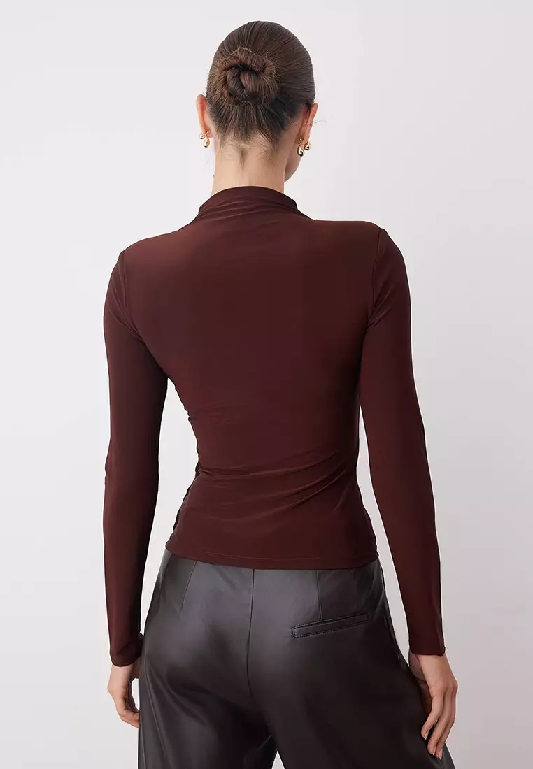 Mock Neck Ruched Top