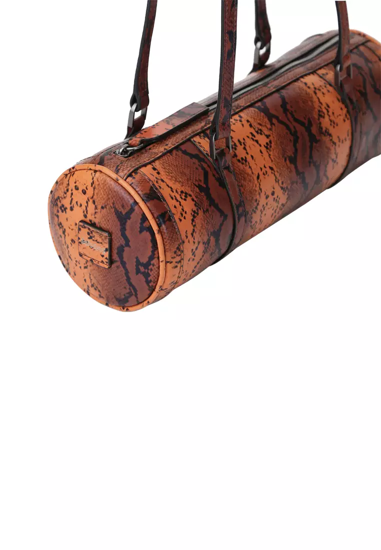 Barrel Baguette Bag - Snake Embossed Camel