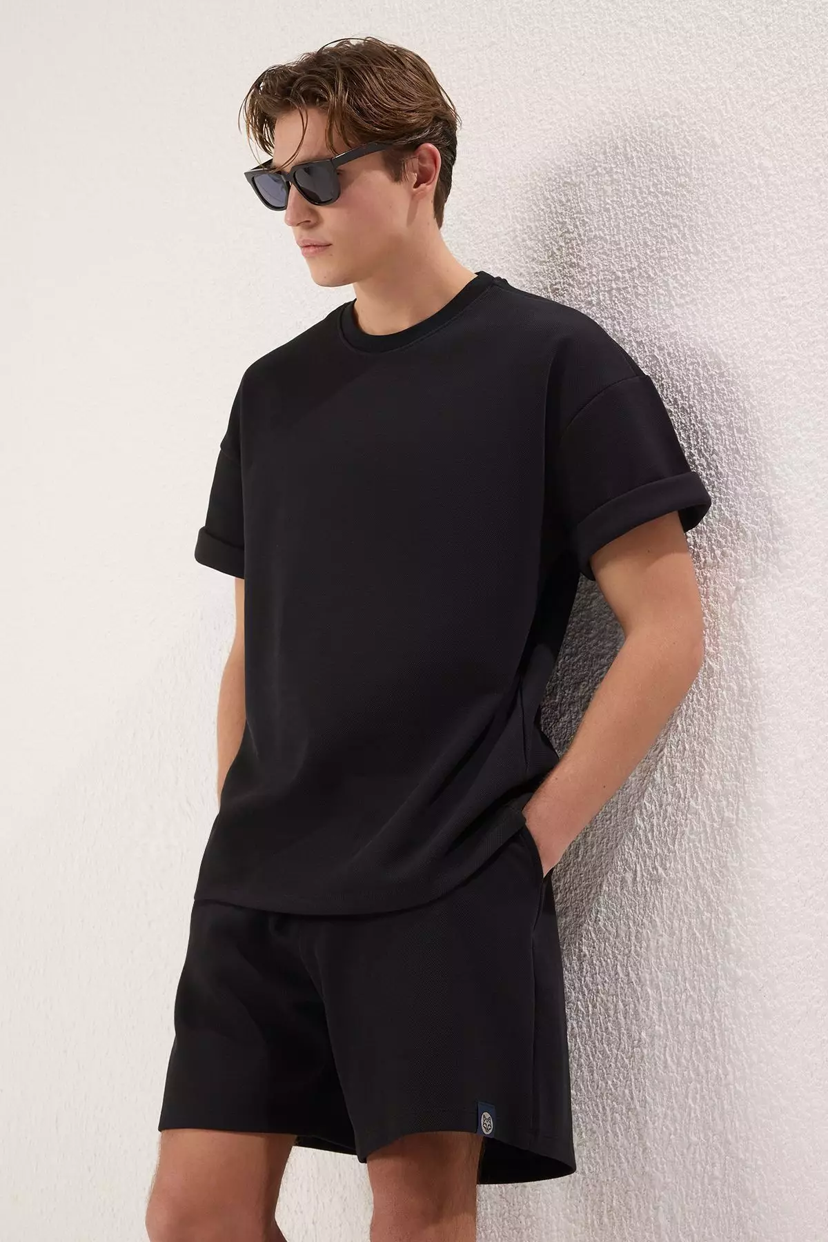 Black Oversize Thick 100% Cotton T-shirt Shorts Tracksuit
