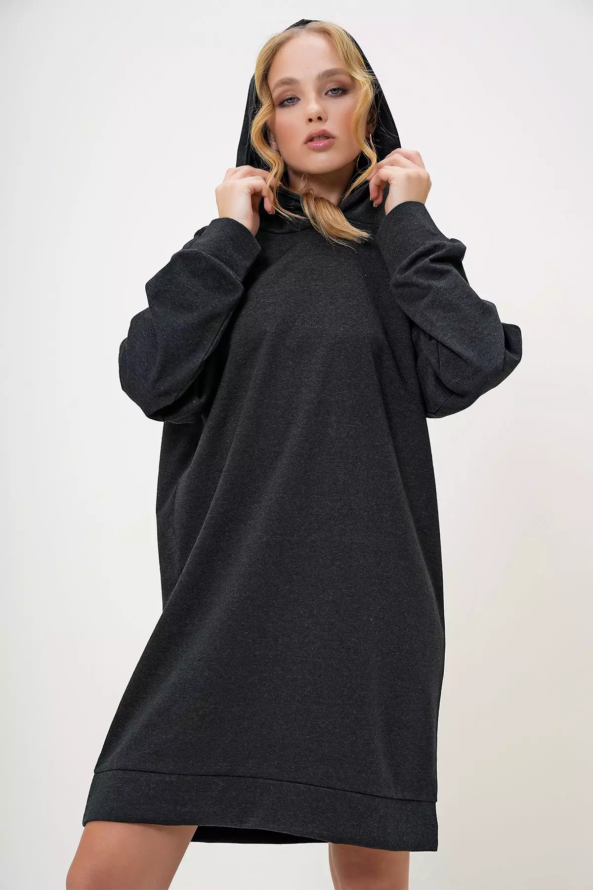Women's Anthracite Hooded Sweatshirt Dress
