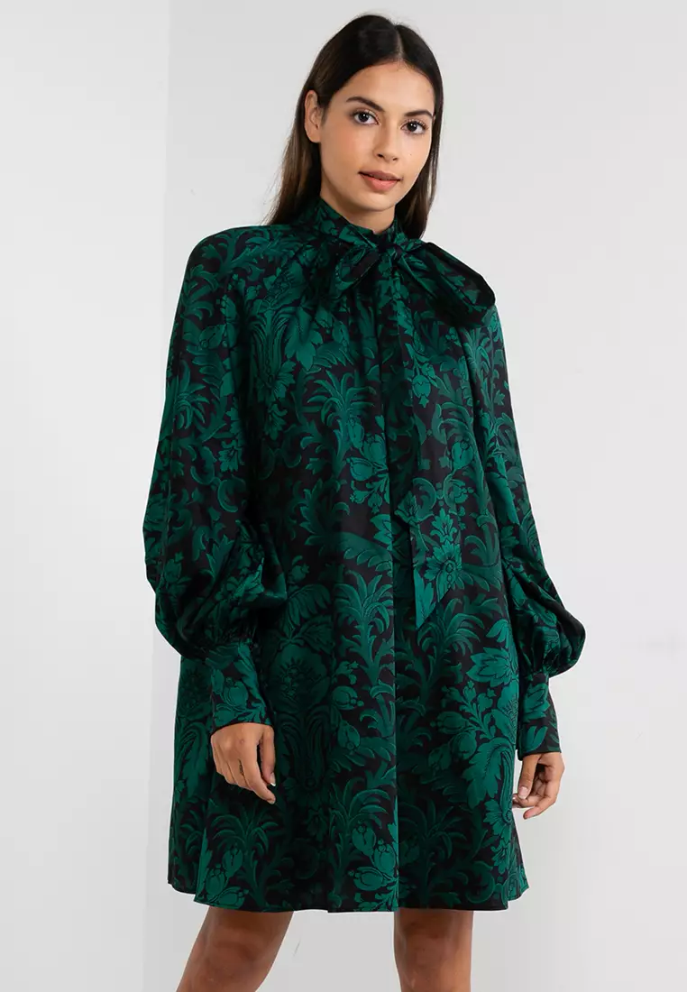 green emerald velvet dress Green Tie Neck See-Through Mini Dress main image 0