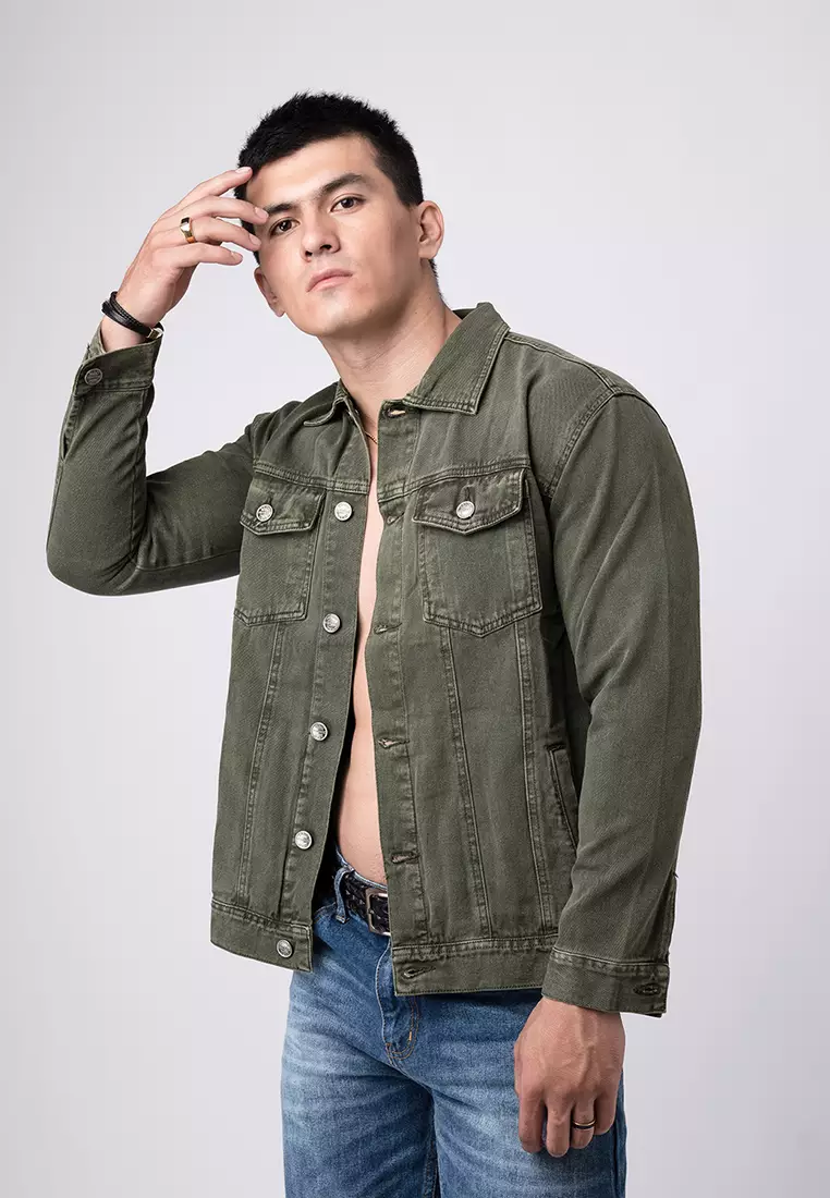 Green army denim jacket store