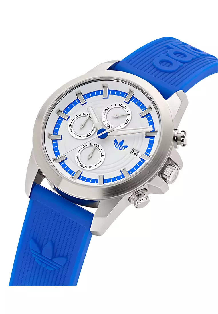 Adidas Gents Expression Two Chrono - Jam Tangan Analog - Stainless Steel Case Blue Silicone Strap - AOFH24520