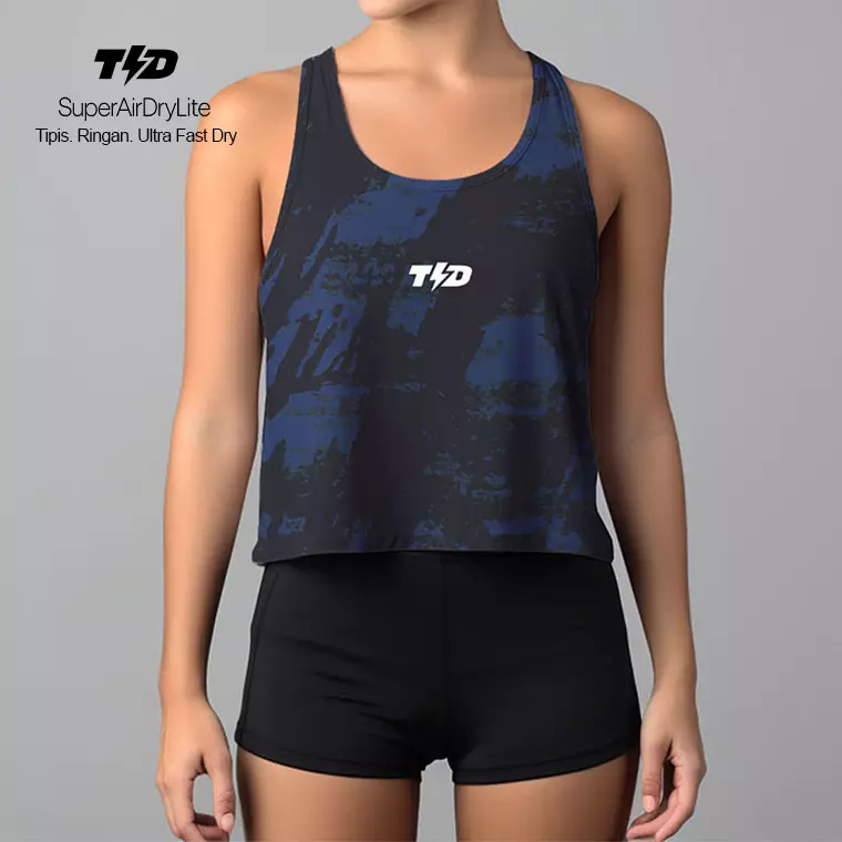 LSD60 Tanktop Crop Gym Running "Navy Grey Brush abstrak" superairdrylite