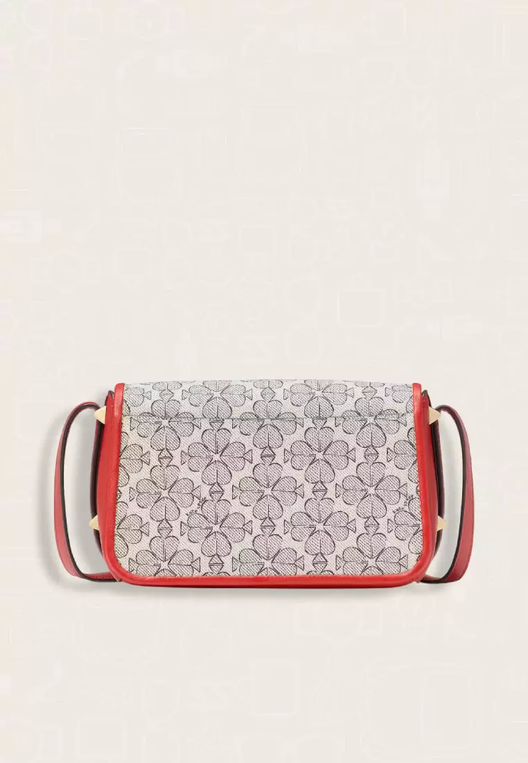 Kate Spade Liv Spade Flower Coated Canvas Small Flap Crossbody Cherry Rouge Multi