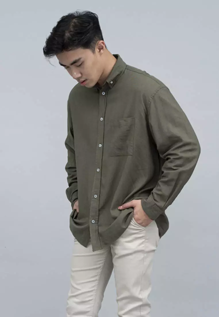 Houseofcuff Kemeja Pria Oversize/Outer Linen Look Unisex Hijau Army