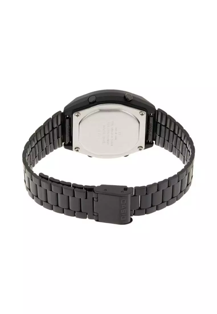 Men's Vintage B640WB-1A Black Stainless Steel Band Digital Watch