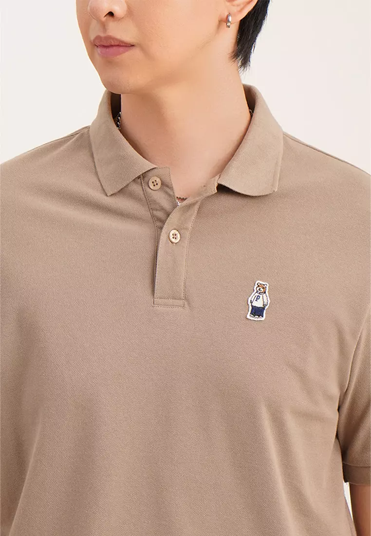 Relaxed Fit Polo with Crew Bear Patch Embroidery