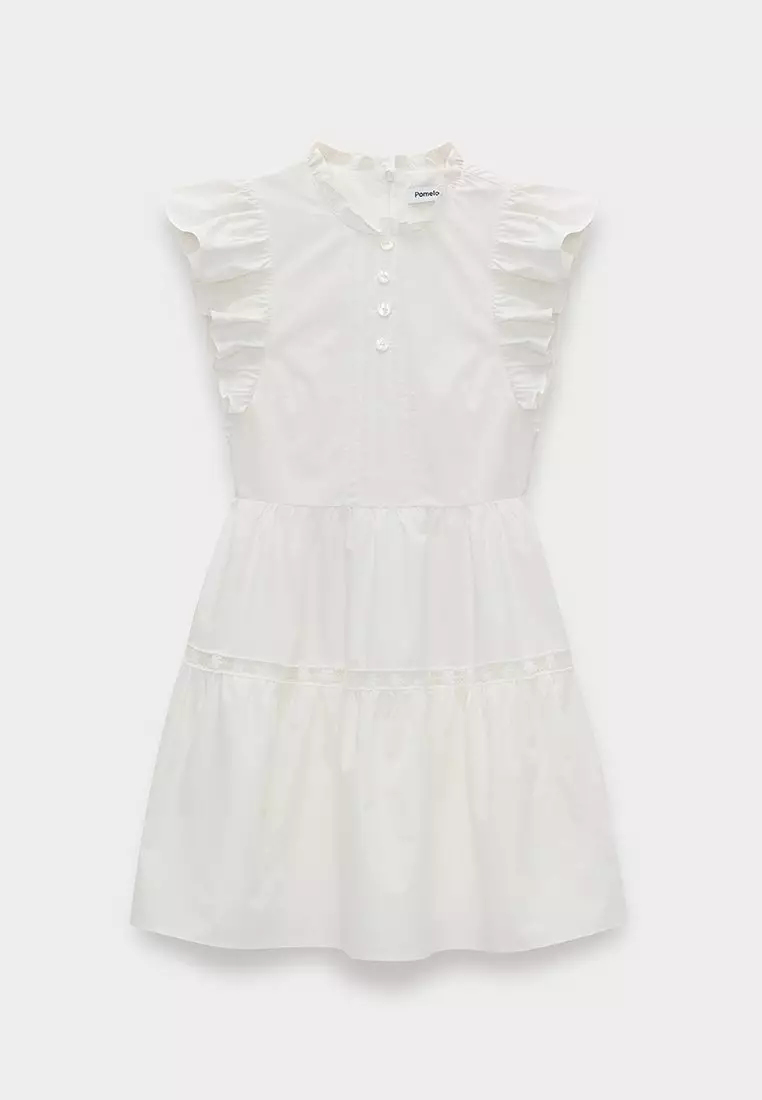 Ruffle Sleeve Pintuck Mini Dress - White