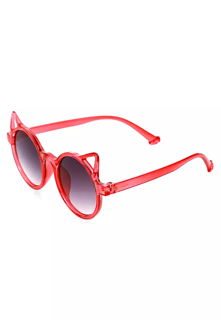 Ulrico Kacamata Hitam Anak Unisex Cat Ear Model Sunglasess Cute Design Material PC ORIGINAL - Red