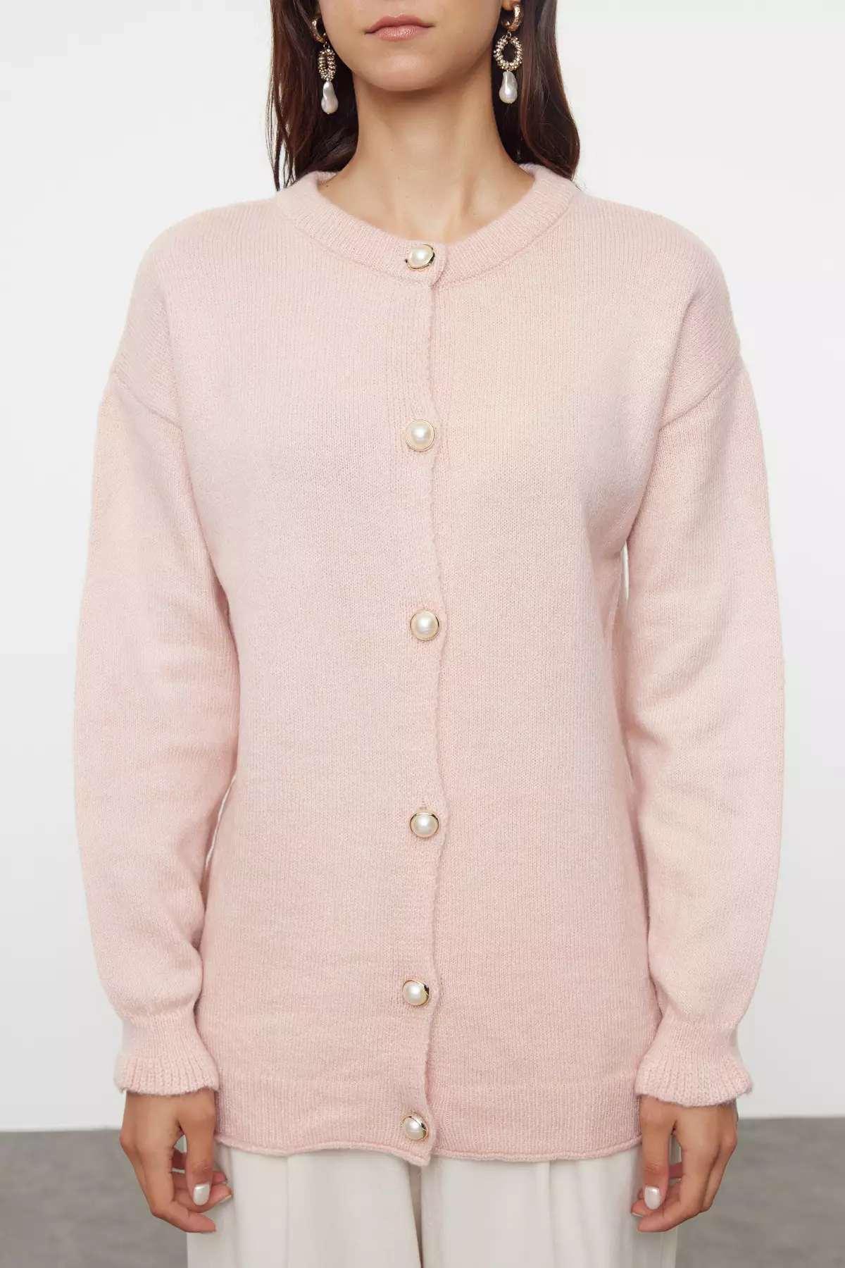 Soft Textured Pink Knitwear Cardigan Jacket Look