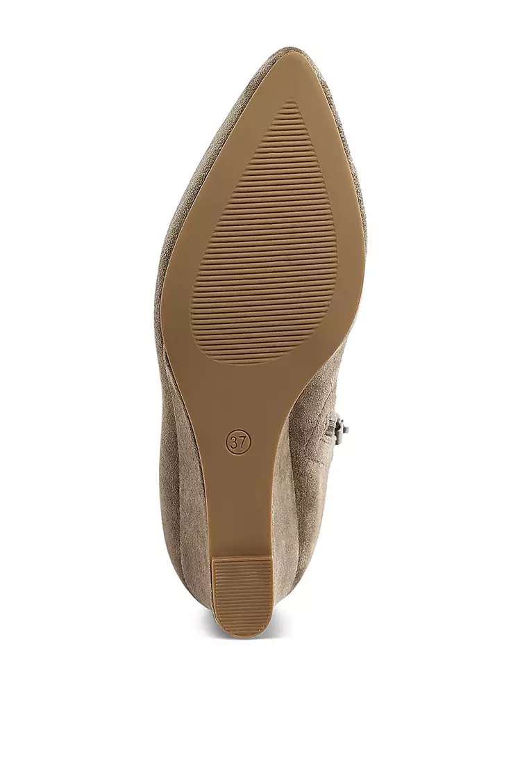 Microfiber Wedge Heel Boots in Taupe