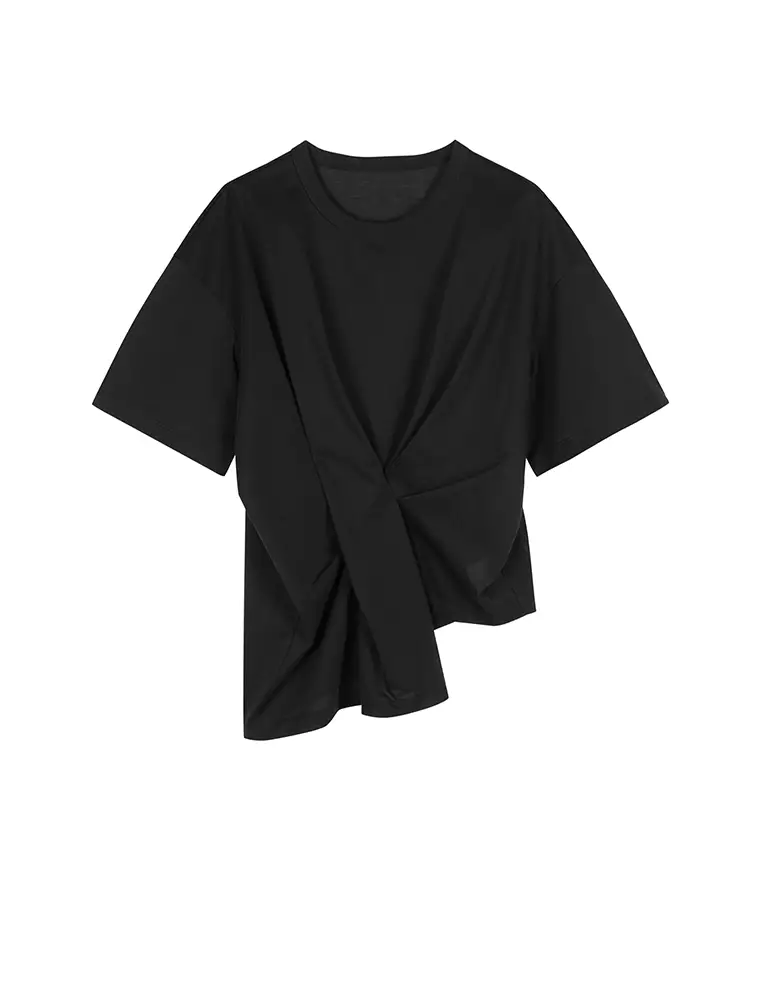 Round Neck Pleated Short Sleeve T-Shirt