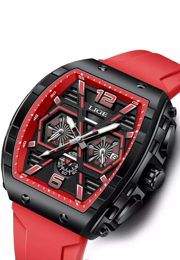 Unisex Tonneau Shaped IP Black Quartz Watch on Rubber Strap