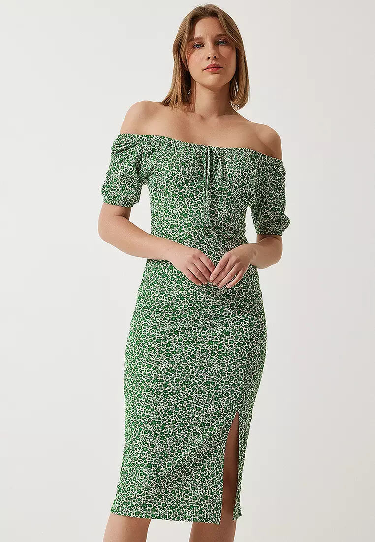 花卉開衩中長連身裙