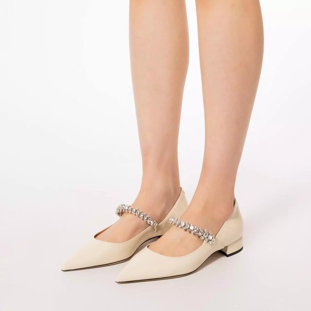 Bing 25 Crystal Strap Patent Leather Flat Pumps Linen