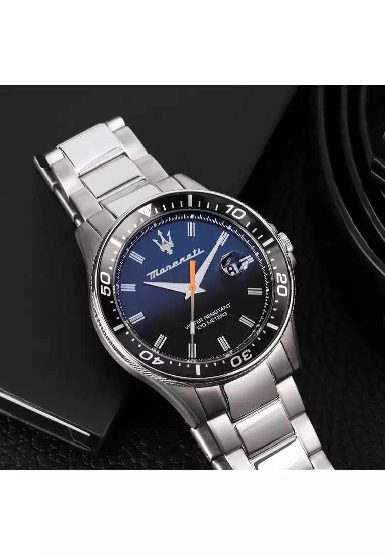 【2 Years Warranty】Maserati Sfida 44mm Blue Dial Men's Quartz Watch R8853140001 With Luminous Dial Hands