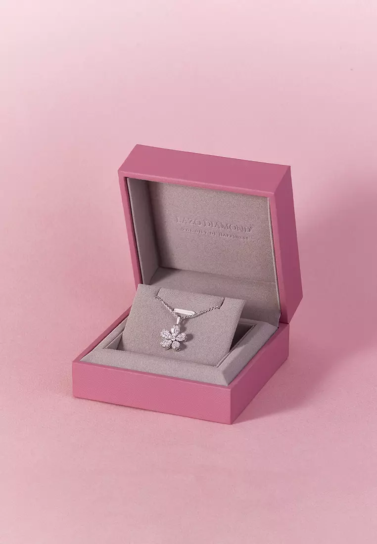 LAZO DIAMOND Cherry Blossom Round & Baguette Diamond Pendant in 18k White Gold